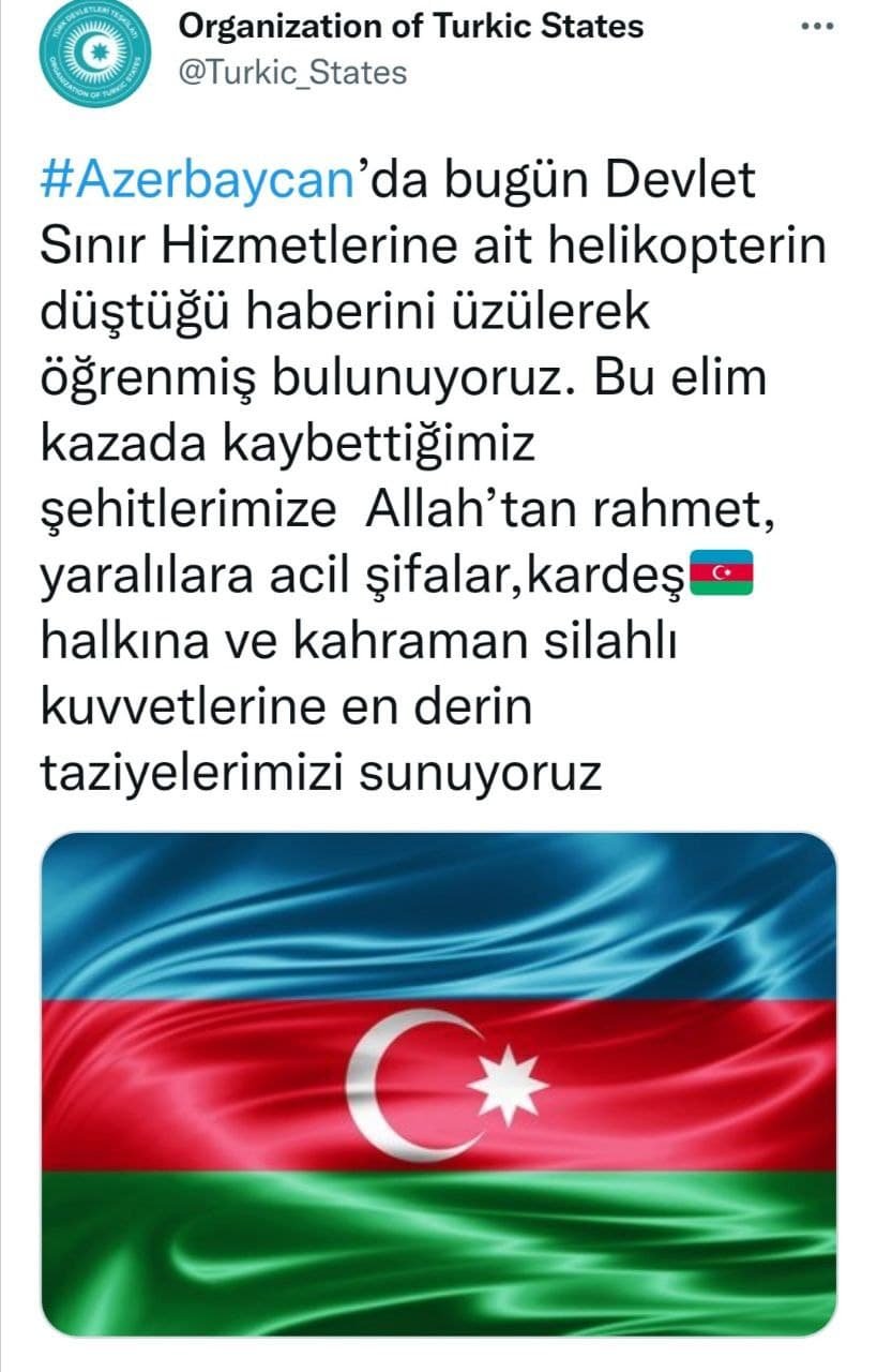 Türk Dövlətləri Təşkilatından BAŞSAĞLIĞI paylaşımı - foto 1