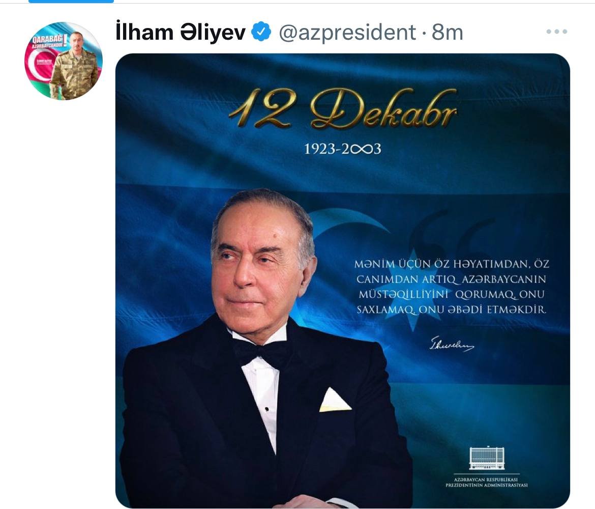 İlham Əliyevdən Heydər Əliyevin anım günü ilə bağlı PAYLAŞIM - FOTO - foto 1