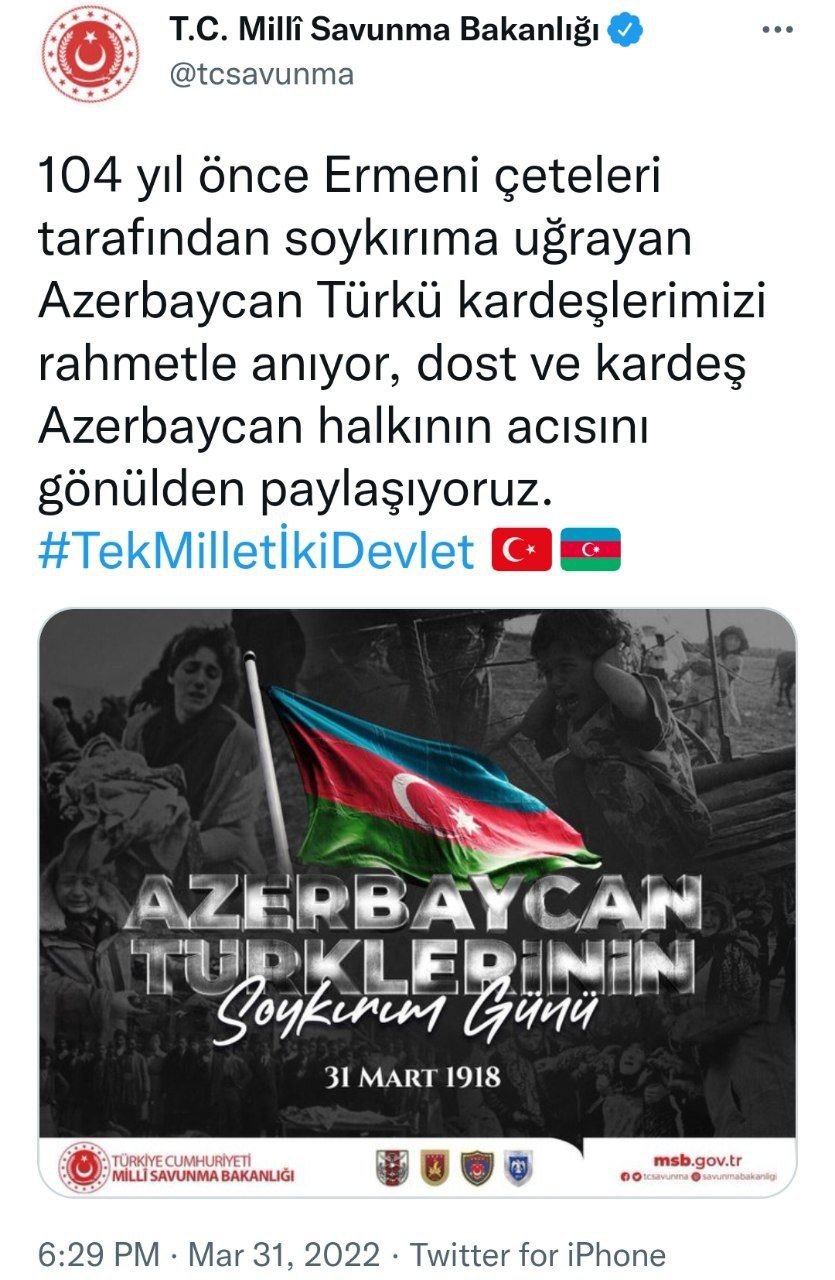 Türkiyənin Milli Müdafiə Nazirliyindən 31 MARTLA bağlı PAYLAŞIM - FOTO - foto 1