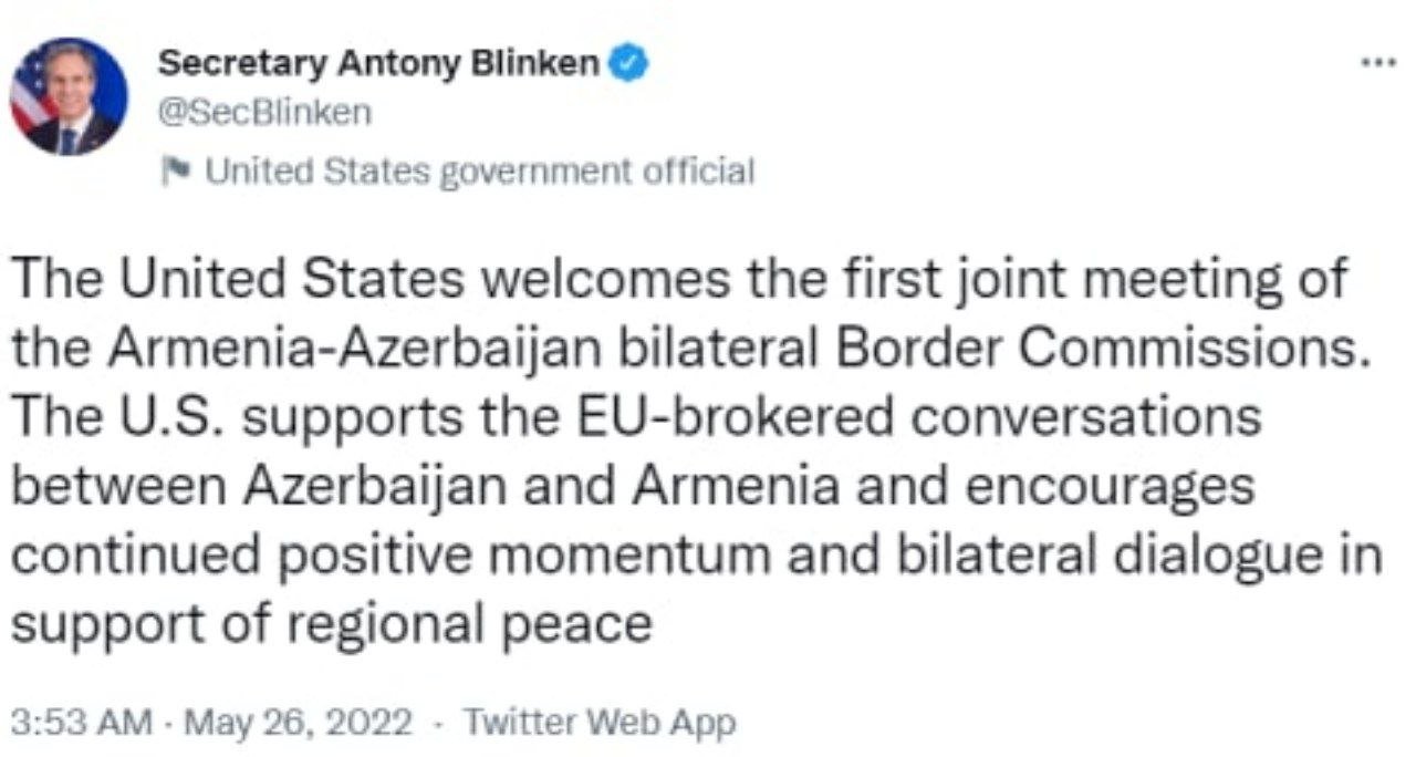 “ABŞ Ermənistan-Azərbaycan sərhəd komissiyalarının ilk görüşünü alqışlayır” – Blinken   - foto 1