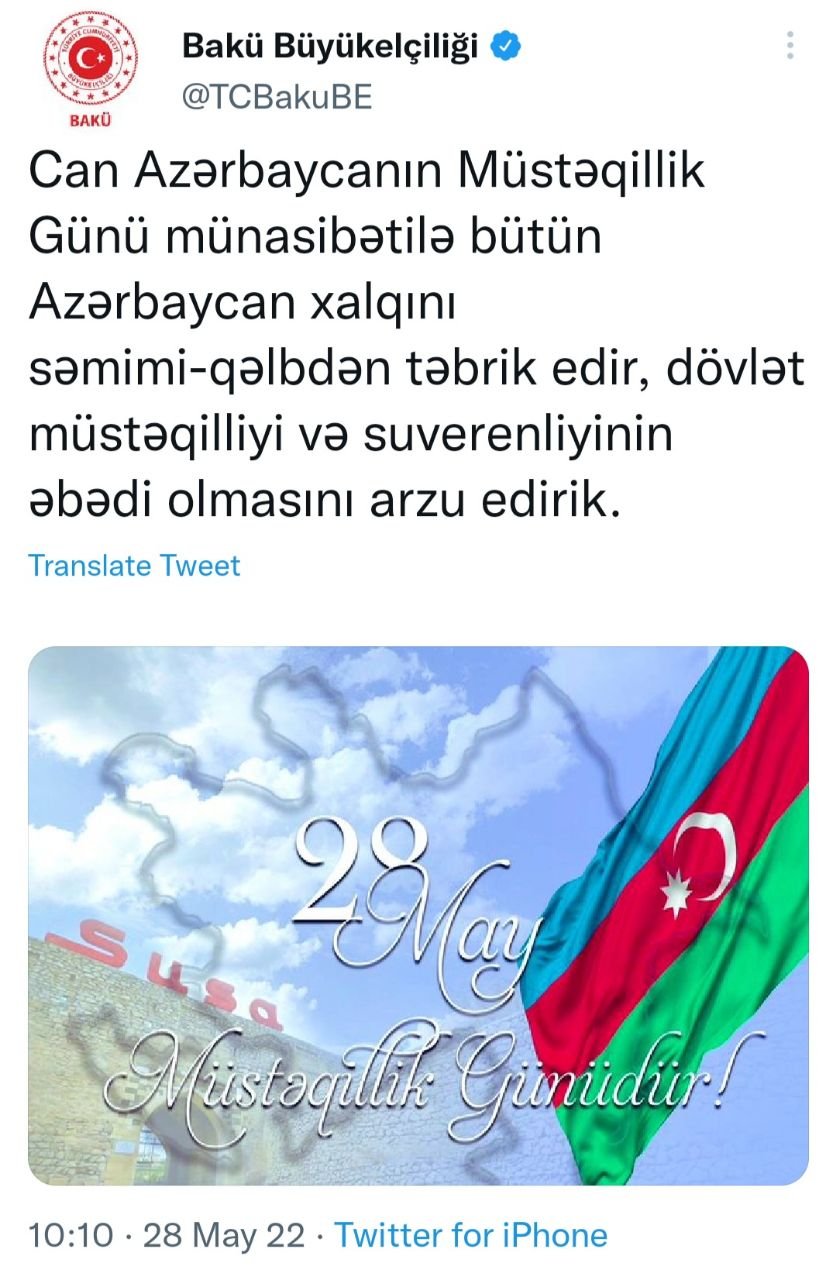 “Azərbaycanın müstəqilliyi əbədi olsun” – Türkiyə səfirliyi - foto 1