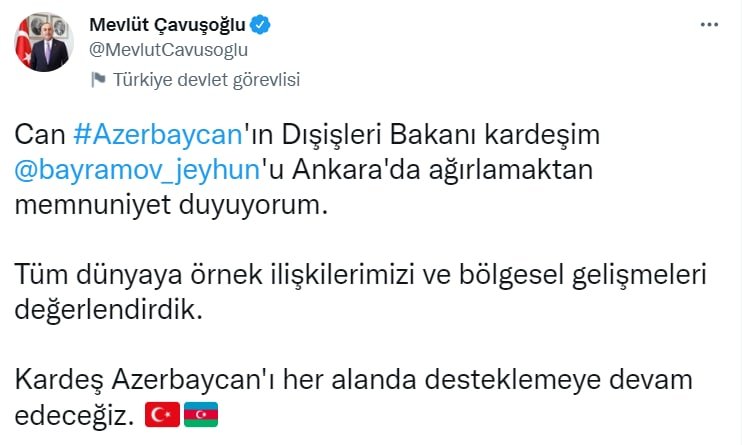 Çavuşoğlu: "Azərbaycanı hər sahədə dəstəkləməyə davam edəcəyik” - foto 1