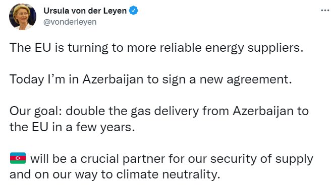 Ursula fon der Leyen: “Məqsədimiz Azərbaycandan Aİ-yə qaz tədarükünü ikiqat artırmaqdır” - foto 1