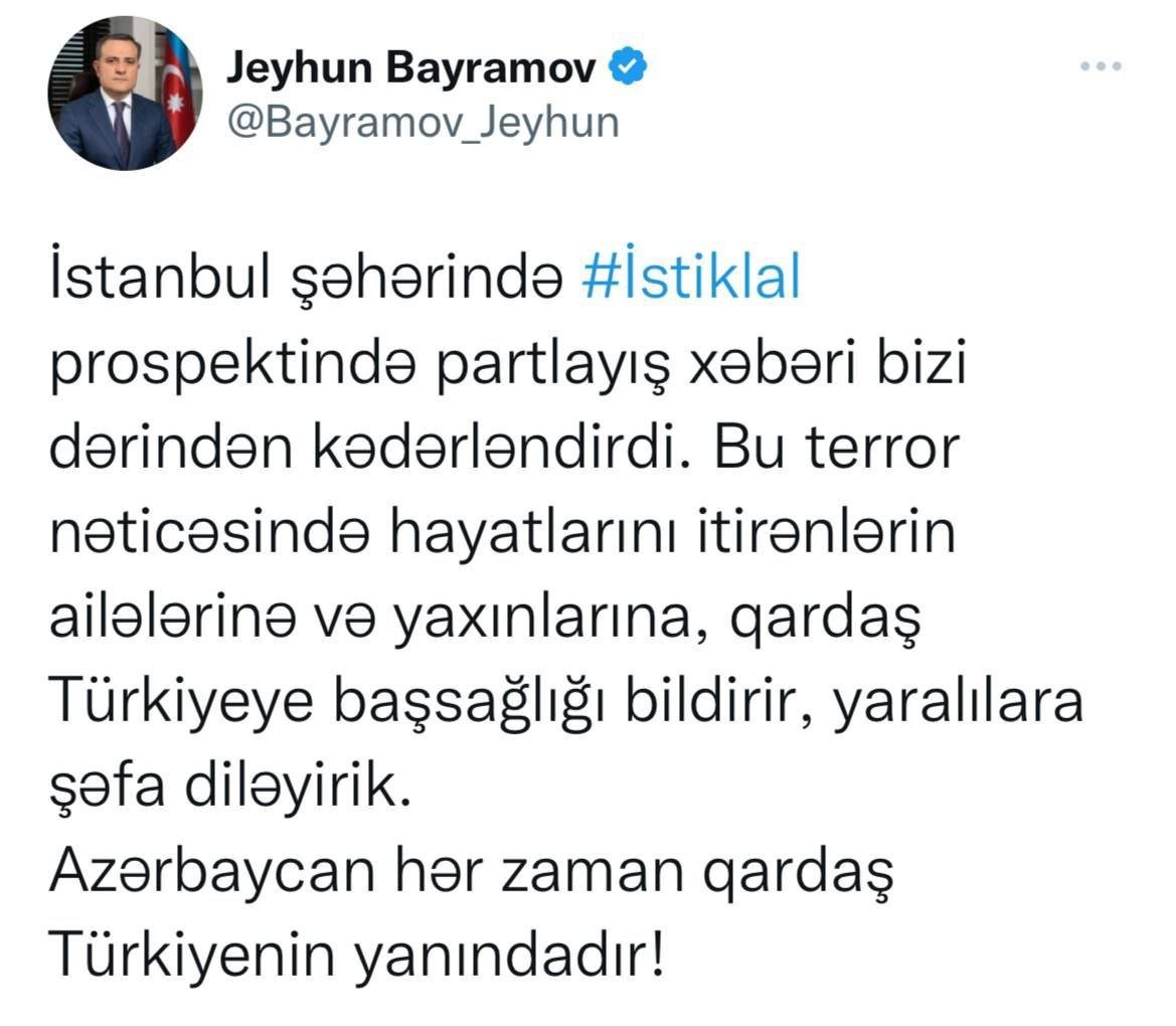Azərbaycanın XİN rəhbəri Türkiyəyə başsağlığı verdi - foto 1