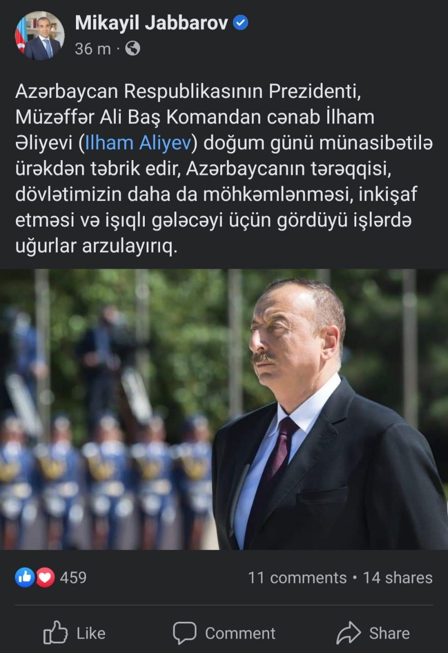 Mikayıl Cabbarovdan İlham Əliyevə doğum günü TƏBRİKİ  - foto 1