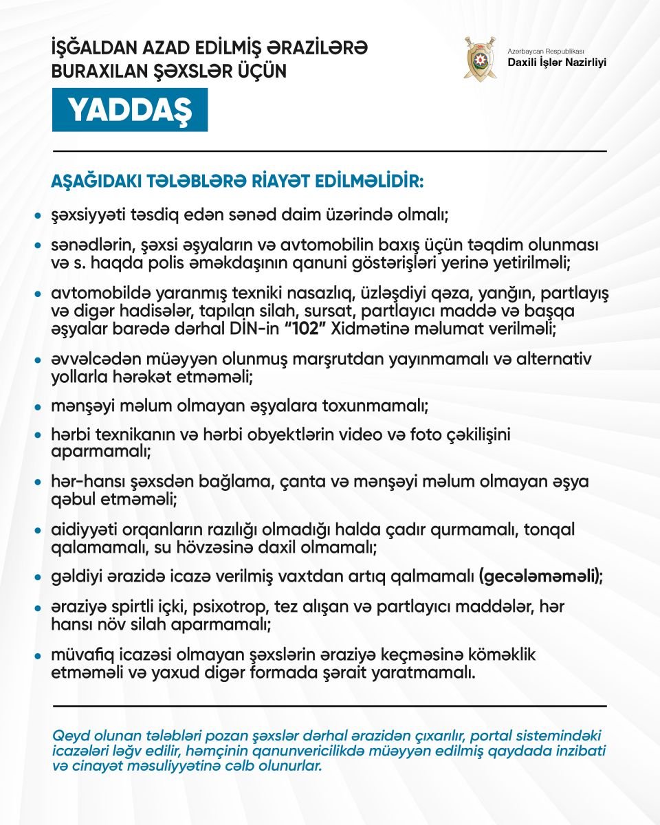 Azad olunmuş ərazilərə səfər edən vətəndaşların NƏZƏRİNƏ! - FOTO/VİDEO - foto 1
