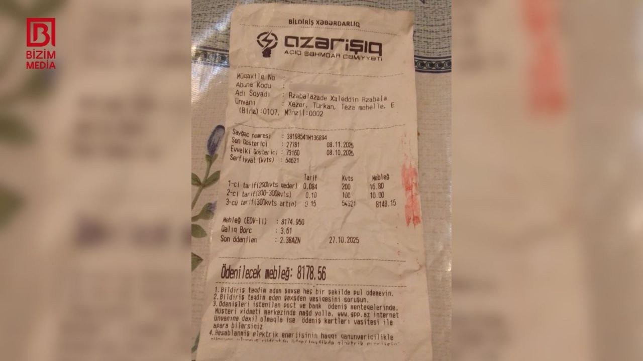 Türkan sakininə 8 mindən çox işıq borcu YAZILIB - “Azərişıq”dan AÇIQLAMA - FOTO - foto 1