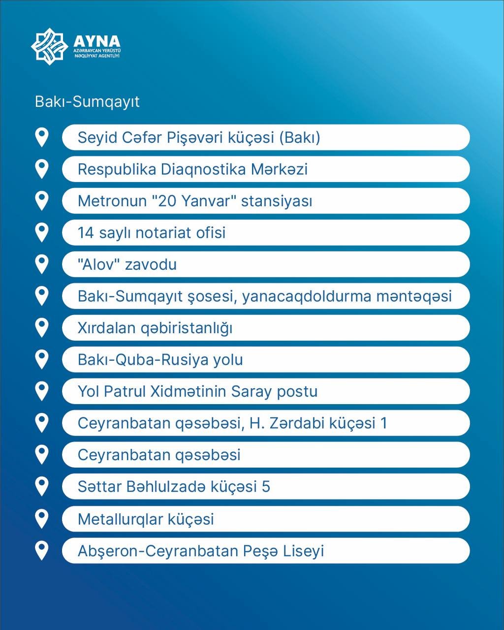 Sumqayıt-Bakı marşrutunun dayanacaq məntəqələri AÇIQLANDI - FOTO - foto 2