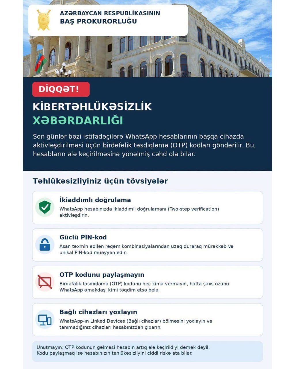 Baş Prokurorluqdan “WhatsApp”la bağlı XƏBƏRDARLIQ – “Hesablarınız ələ keçirilə bilər” - FOTO - foto 1