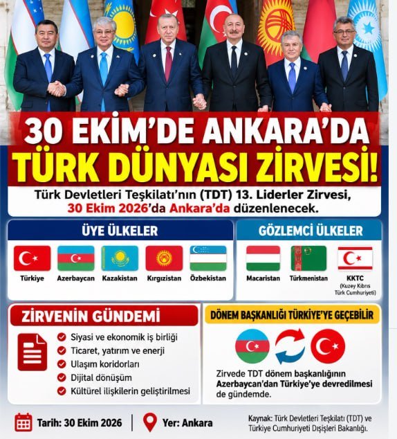 TDT-nin XIII Liderlər Sammiti oktyabrın 30-da Ankarada keçiriləcək - FOTO - foto 1