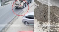 Bakıda sürücüdən MƏSULİYYƏTSİZ ADDIM: Yola beton tökdü - ANBAAN VİDEO