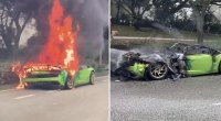 Milyonluq "Lamborgini" yolda yanıb kül oldu &ndash; Foto