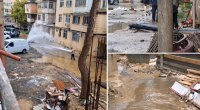 Sakinlər suyun səsinə oyandılar: Bakıda içməli su küçələrə axır - VİDEO