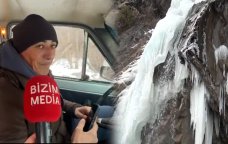 Valehedici gözəlliyə aparan təhlükəli YOLLAR - Donmuş Ramramay şəlaləsindən VİDEOREPORTAJ