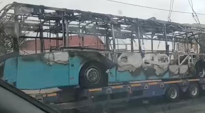 Bakıda sərnişin avtobusunun yanmasının ANBAAN VİDEOSU