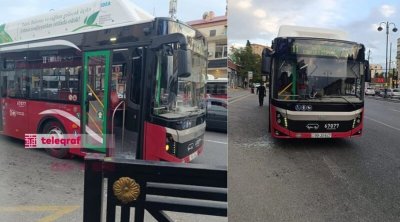 Bakıda sərxoş sərnişin avtobusun şüşəsini qırdı - FOTO