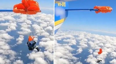 Paraşütü təyyarənin qanadına ilişdi, belə xilas oldu – VİDEO