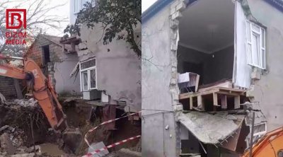 Biləcəridə bünövrəsi çökən ev SÖKÜLÜR – VİDEO
