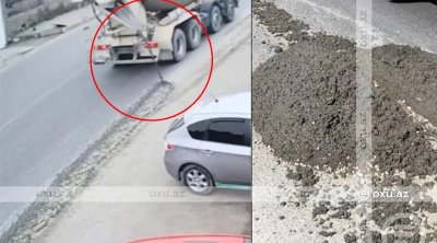 Bakıda sürücüdən MƏSULİYYƏTSİZ ADDIM: Yola beton tökdü - ANBAAN VİDEO