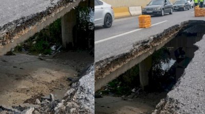 Qobustanda magistral yol çökdü - FOTO