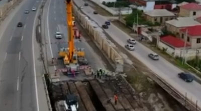 Qobustanda qəzalı körpünün söküntüsünə başlanılıb - VİDEO