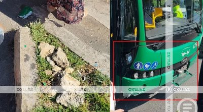 Bakıda sərnişin avtobusu qəzaya düşdü &ndash; VİDEO
