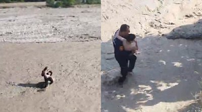 Qusarda polis çaya düşən uşağı xilas etdi - VİDEO
