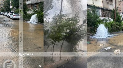 Bakıda boru partladı, küçəni su basdı - VİDEO