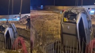 Bakıda avtomobil kanalizasiya kollektoruna düşdü - VİDEO