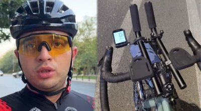Avtobusla velosipedçini çətin vəziyyətə saldı - Video
