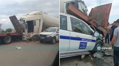 Bakı-Quba yolunda ağır qəza: Yük maşınlarının arasında qalan şəxs öldü - VİDEO