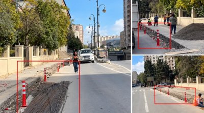 Təbriz küçəsində təhlükəli vəziyyət: Təmir ərazisində yol nişanları yoxdur &ndash; VİDEO