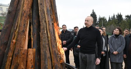 İlham Əliyev Xocavəndin Xanoba kəndində Novruz tonqalını yandırdı - FOTO/VİDEO