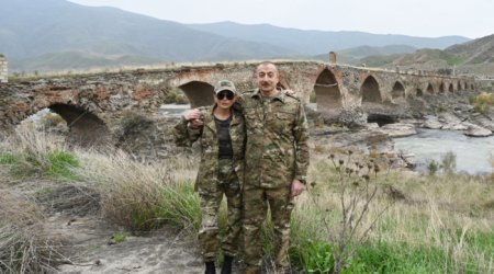 Prezident və birinci xanım Xudafərin körpüsündə - FOTOLAR