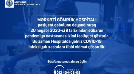 Gömrük hospitalı yalnız koronovirus xəstələrinə xidmət göstərəcək