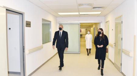 Prezident və xanımı Abşeron Rayon Mərkəzi Xəstəxanasının yeni inşa edilən binasının açılışında - FOTOLAR