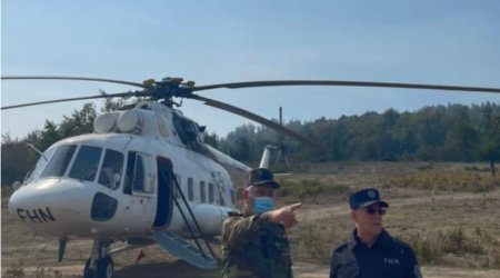 Kəmaləddin Heydərov helikopterlə Qəbələdə yanğın olan əraziyə getdi – FOTO-VİDEO