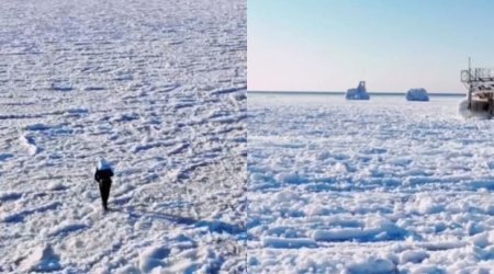 Xəzər dənizi dondu - VİDEO