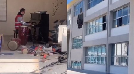 Türkiyədə duyğulu AN: Müəllim dağılmış məktəbdə pianino ÇALDI - VİDEO 