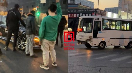 Paytaxtda yol qəzası: Avtobus minik maşını ilə toqquşdu - FOTO/VİDEO
