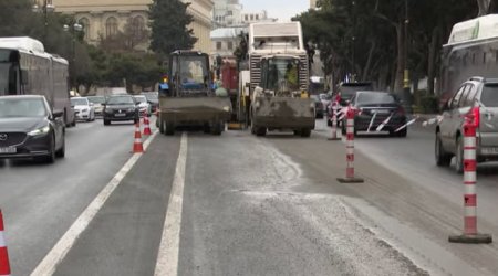 Bakının mərkəzi prospektində asfalt örtüyü dəyişdirilir