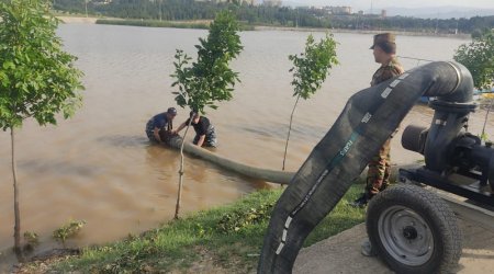 Gəncədə süni göldə suyun səviyyəsi yenidən artdı - FOTO