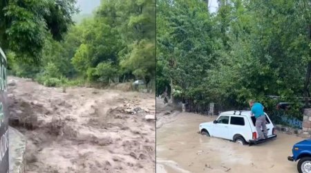 Lahıcda güclü SEL: Rayonla əlaqə kəsildi - VİDEO