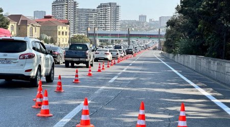 Bakı-Sumqayıt şosesində avtobus zolağı təşkil edilir - FOTO 