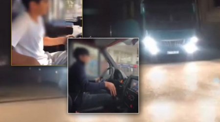 Bakıda 15 yaşlı oğlan avtobus sürdü - VİDEO 