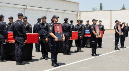 Həlak olan polis əməkdaşları ilə vida mərasimi keçirildi - FOTO 