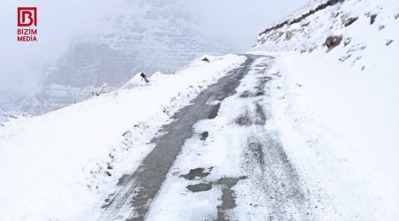 Turistlərin axışdığı Xınalıq yolunu buz BAĞLAYIB – FOTO