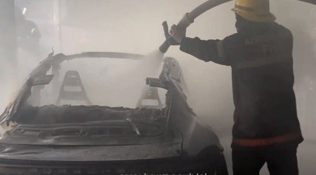 Babək prospektində təmir sexində yanğın oldu - VİDEO