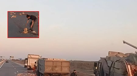 Bakı-Quba yolunda yük avtomobilləri toqquşdu - Toyuqlar yola dağıldı - VİDEO