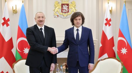 İlham Əliyevlə İrakli Kobaxidze arasında təkbətək görüş keçirildi &ndash; FOTO/VİDEO